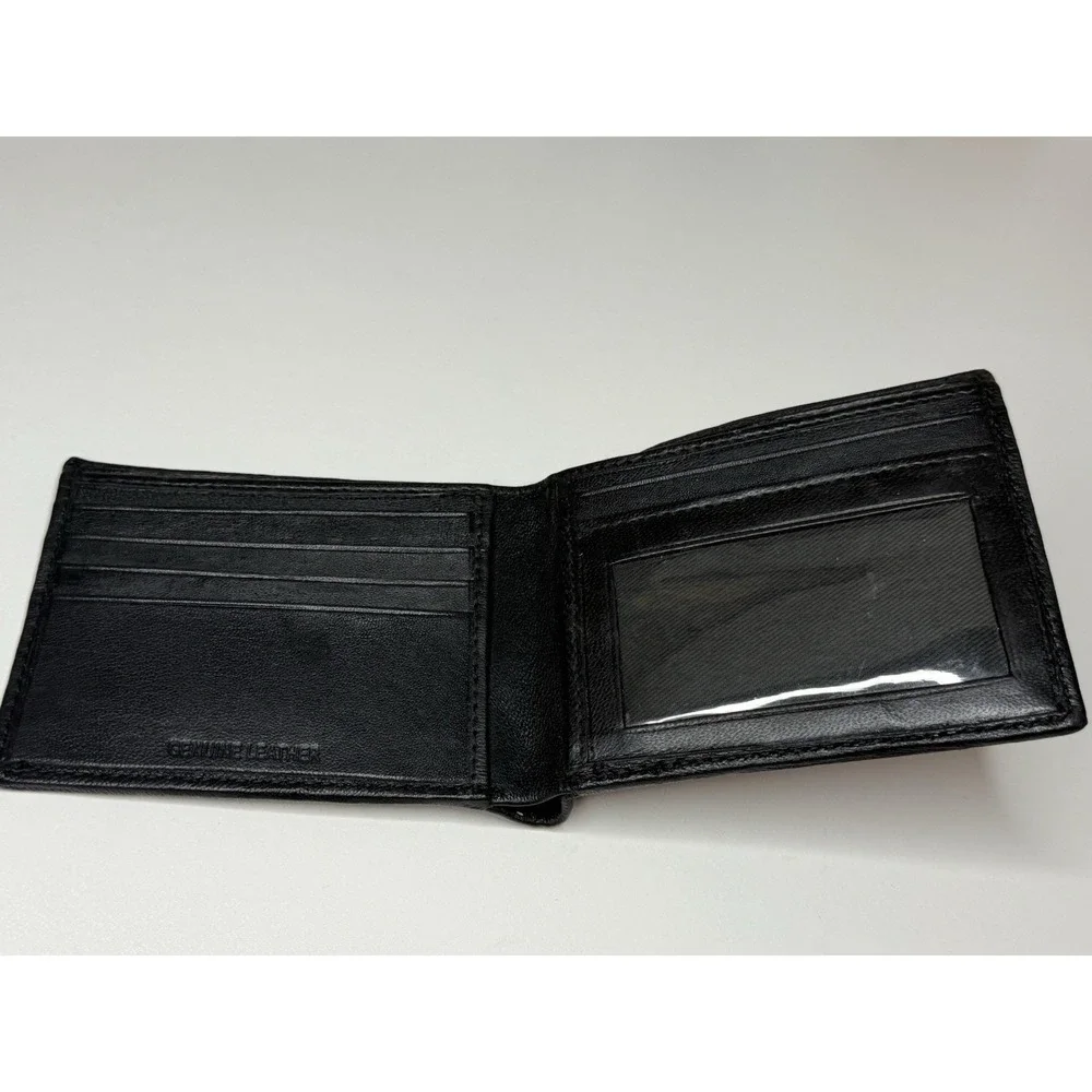 Genuine Leather Black Bifold Wallet ID Window Card Holder 3.5x4.5